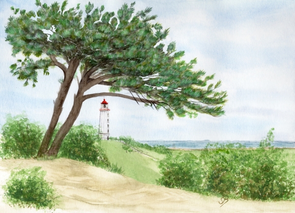 Postkarte DIN-A5 Aquarell Maritim Kunst Druck Kunstdruck Ostsee Leuchtturm Dornbusch Hiddensee Rügen